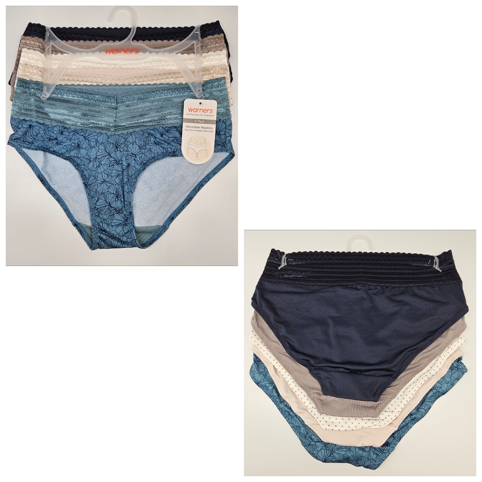 5Pk WARNERS No Pinch Waistband Women S M L Micro Hipster Black Brown Cream Beige