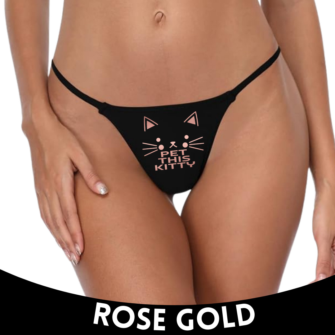 Pet This Kitty Thong – Flirty Black Cat Graphic Low Rise Cotton Panty