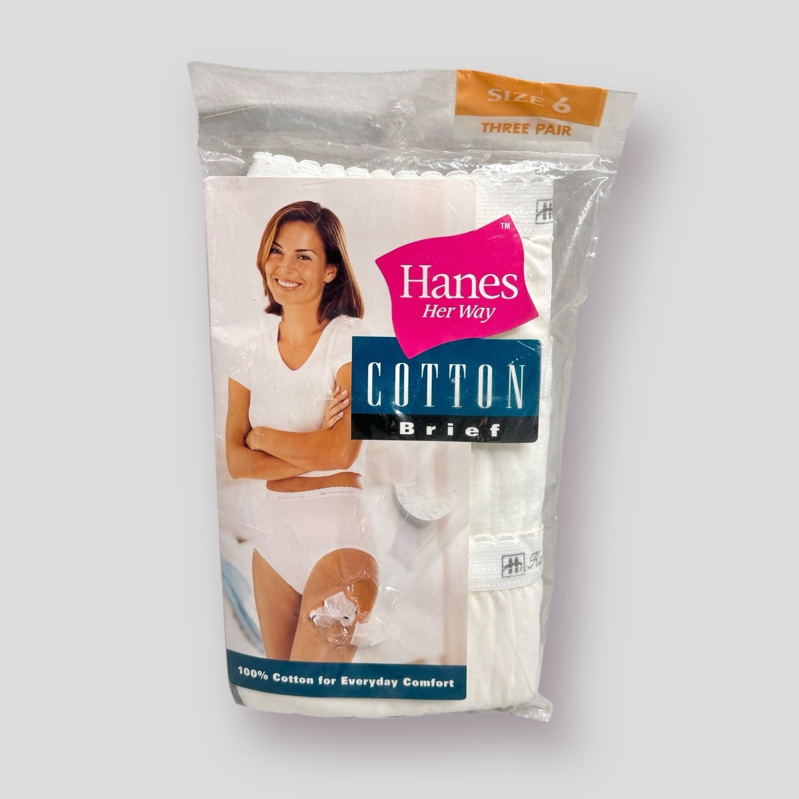 NOS 1999 HANES HER WAY Size 6 3-Pack 100% Cotton White Comfort Briefs Vtg