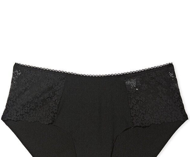 M Dark NOIR Black w Daisy Lace NO SHOW Smooth Victorias Secret Hiphugger Panty