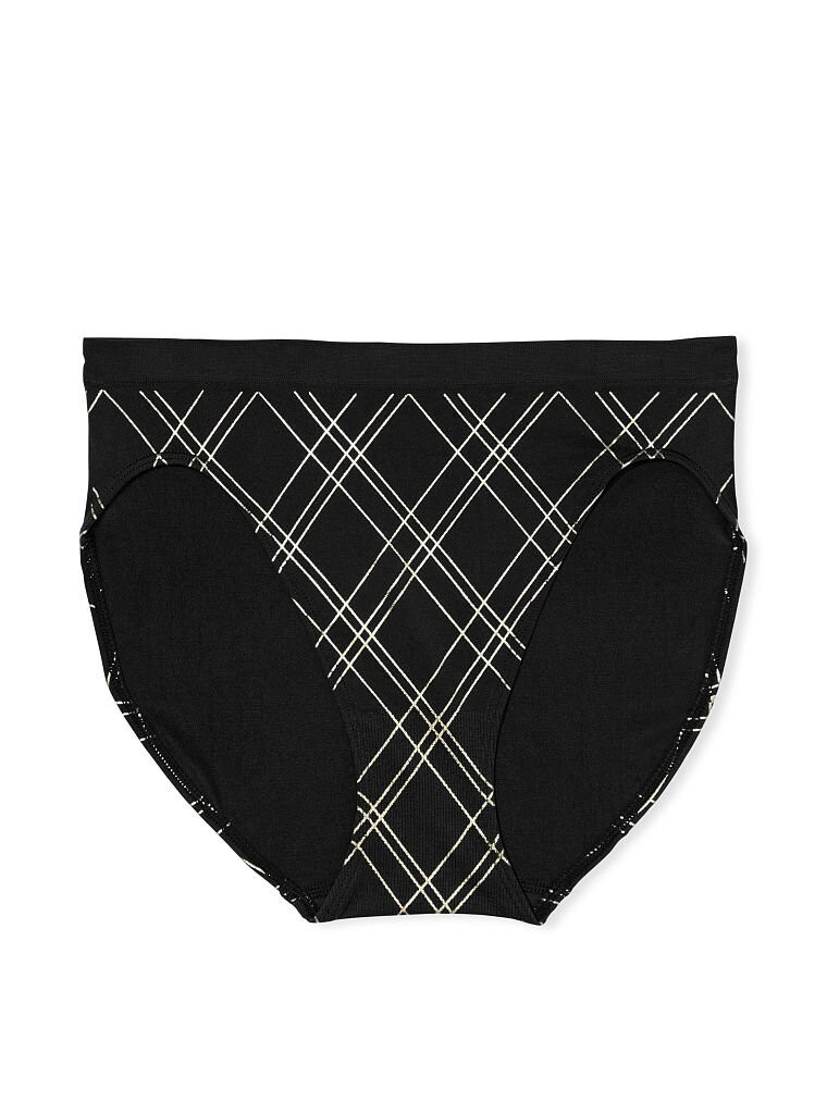 M Black Plaid SHINE SEAMLESS NO SHOW Victorias Secret High Leg Waist Brief Panty