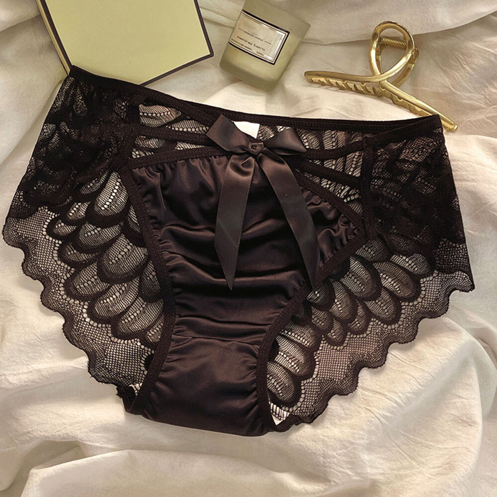 Women Ice Silk Antibacterial Underpants Satin Ruffle Panties Breathable Seamless