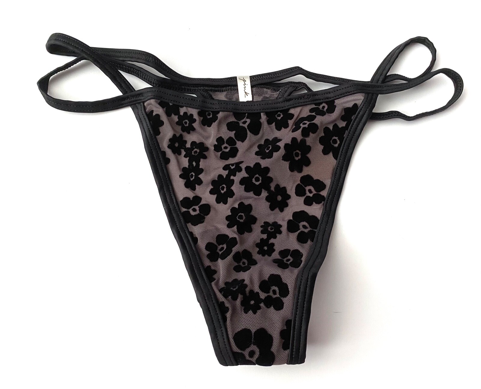 PINK Victoria’s Secret Thong Panty Strappy Mesh Flocked Daisy S M L XL 2XL