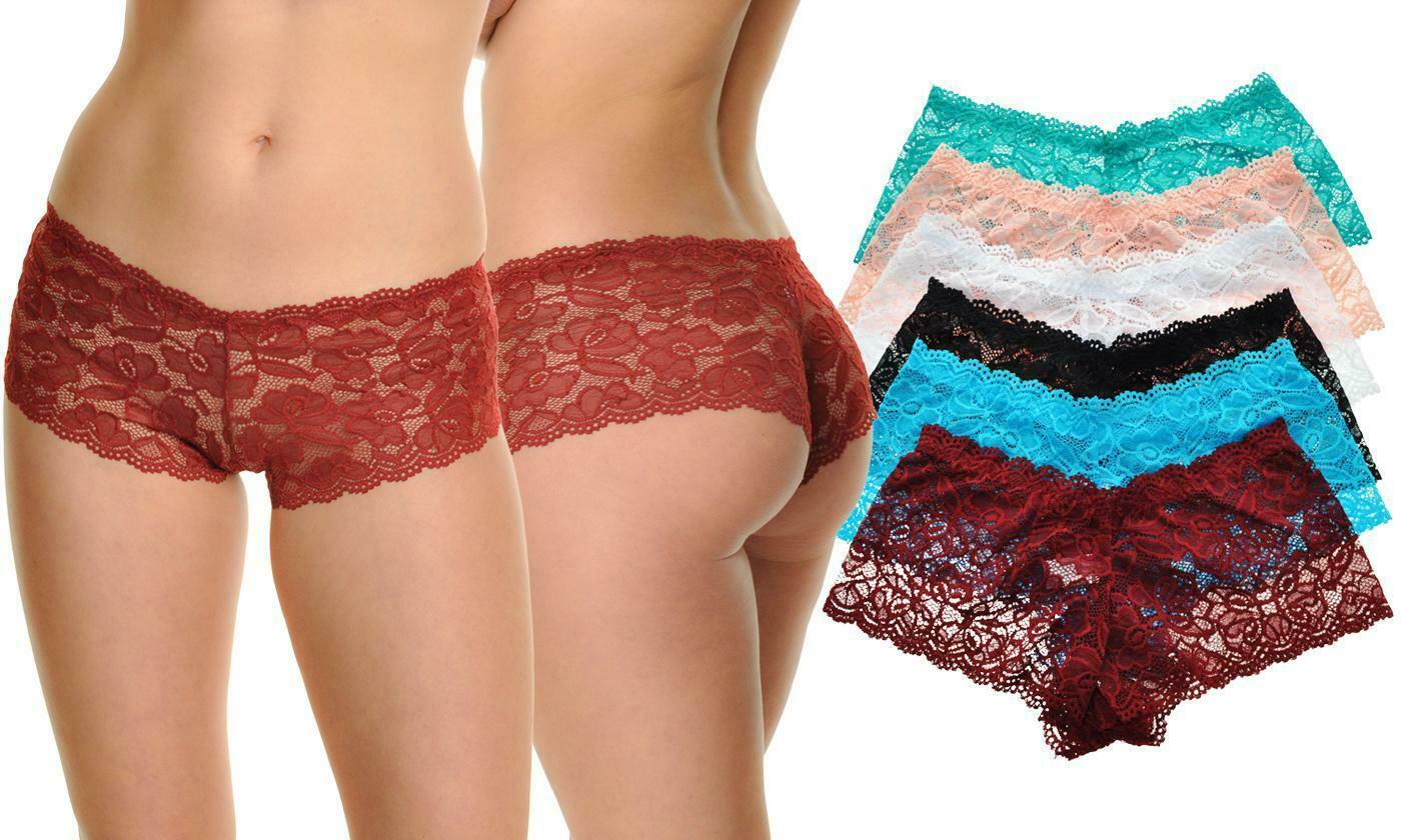 Angelina Lot of 6 Lace Boyshort Panties XL Burgundy Multi $90