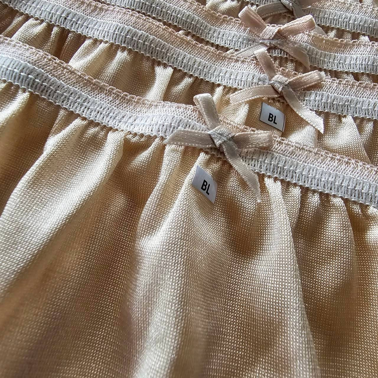 6 Bikini Underwear Woman Man Nylon Soft Silky Smooth Mid-Waist Hip34″-38″Beige/L