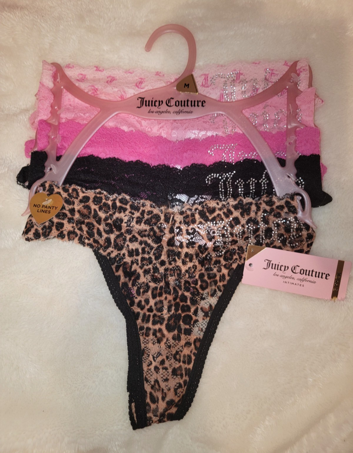 Juicy Couture 5 Pack Thong Panties Seamless Women’s Size M Lace Multicolor NWT