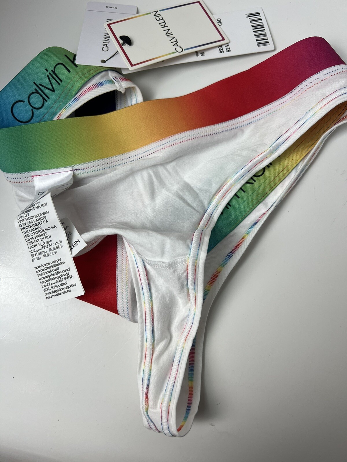 NWT Calvin Klein Modern Cotton Ombré Rainbow Pride Thong Classic White Size M