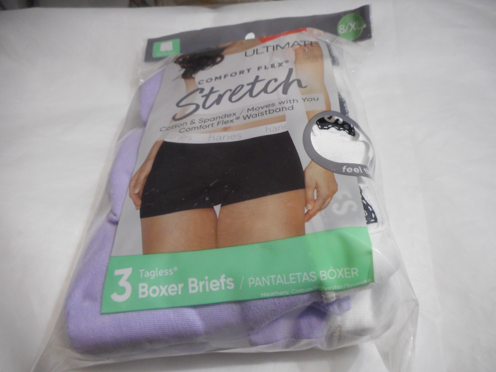 Hanes Ultimate Women’s 3 Tagless Boxer Briefs Purple/White Panty Size 8/XL