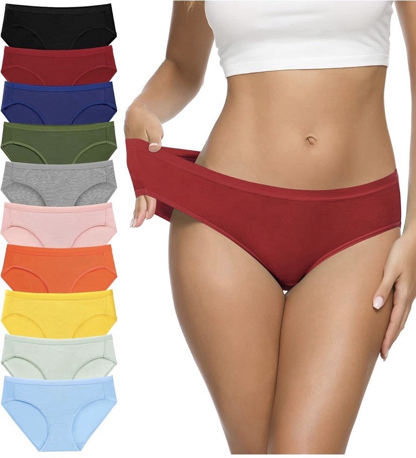 Women’s Cotton Bikini Panties Hi-Cut Full Cover. Stretch 10-pack Sz M Damage Box