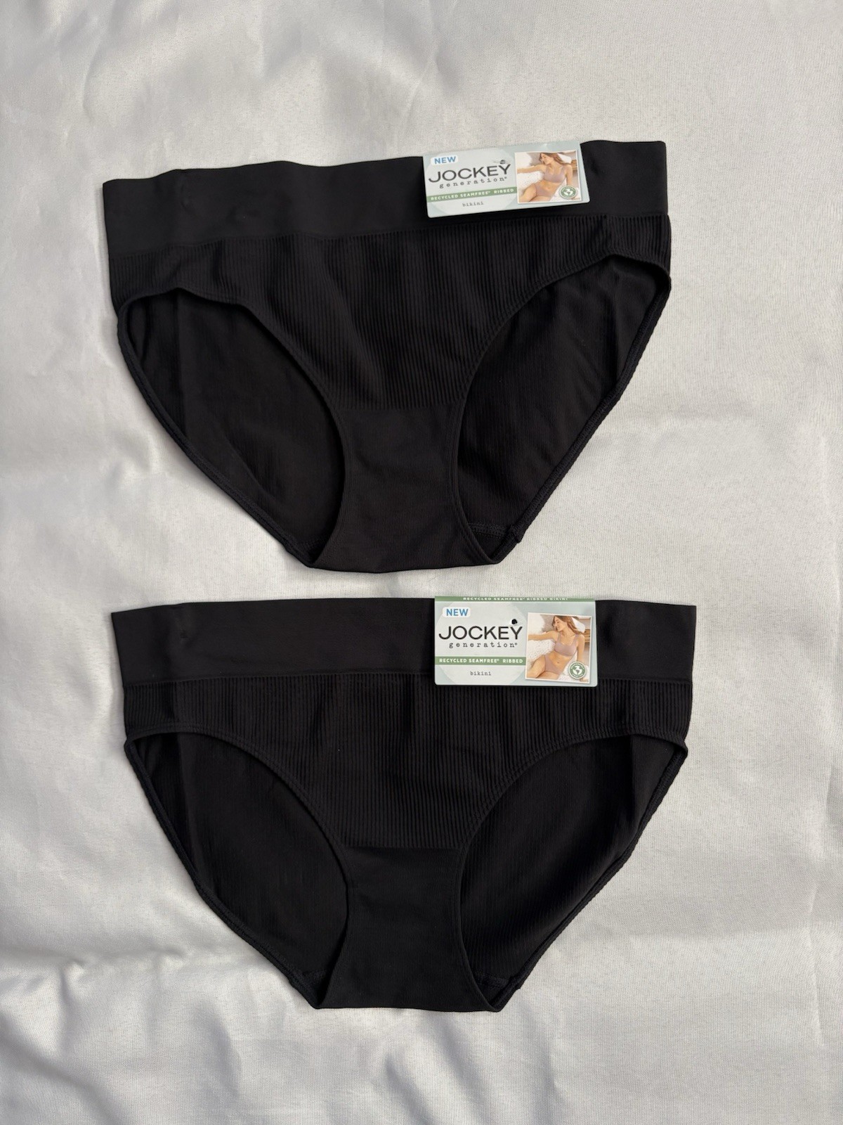 NEW Jockey Black Generation Seamfree Ribbed Bikini Panty Women’s Large 2 Pair