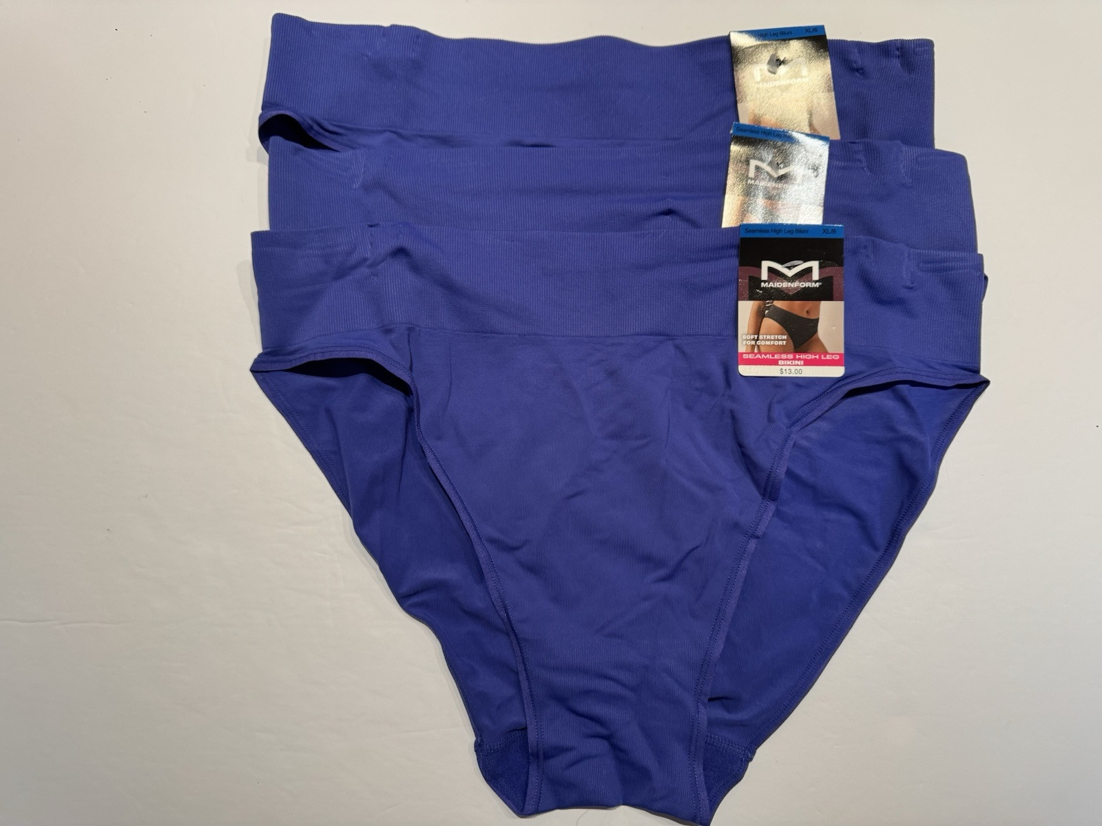 NWT Maidenform Pure Comfort High Leg Bikini Panties DM2317 XL 8 Blue 3 PAIRS