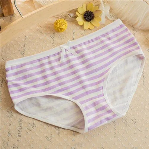 Cotton Mid Rise Panties Women’s Striped Briefs Bow Detail Soft Comfort Fit
