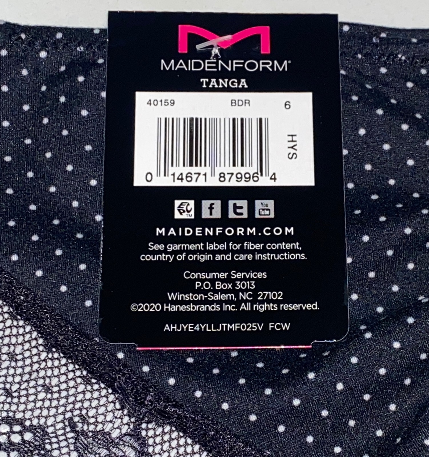 MAIDENFORM Comfort Devotion BLACK Polka Dot Lace Back Tanga Panty Womens M L XL