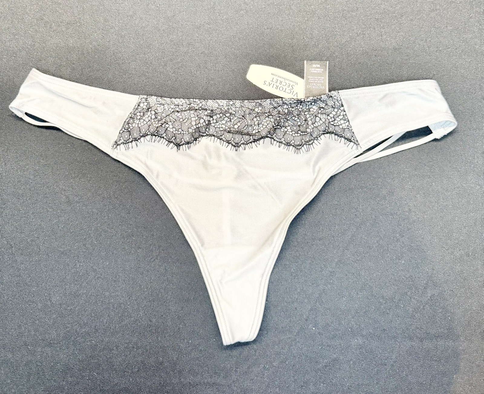 2015 Victorias Secret Very Sexy Triple Strappy Lace Trim V-string Panty Grey MED