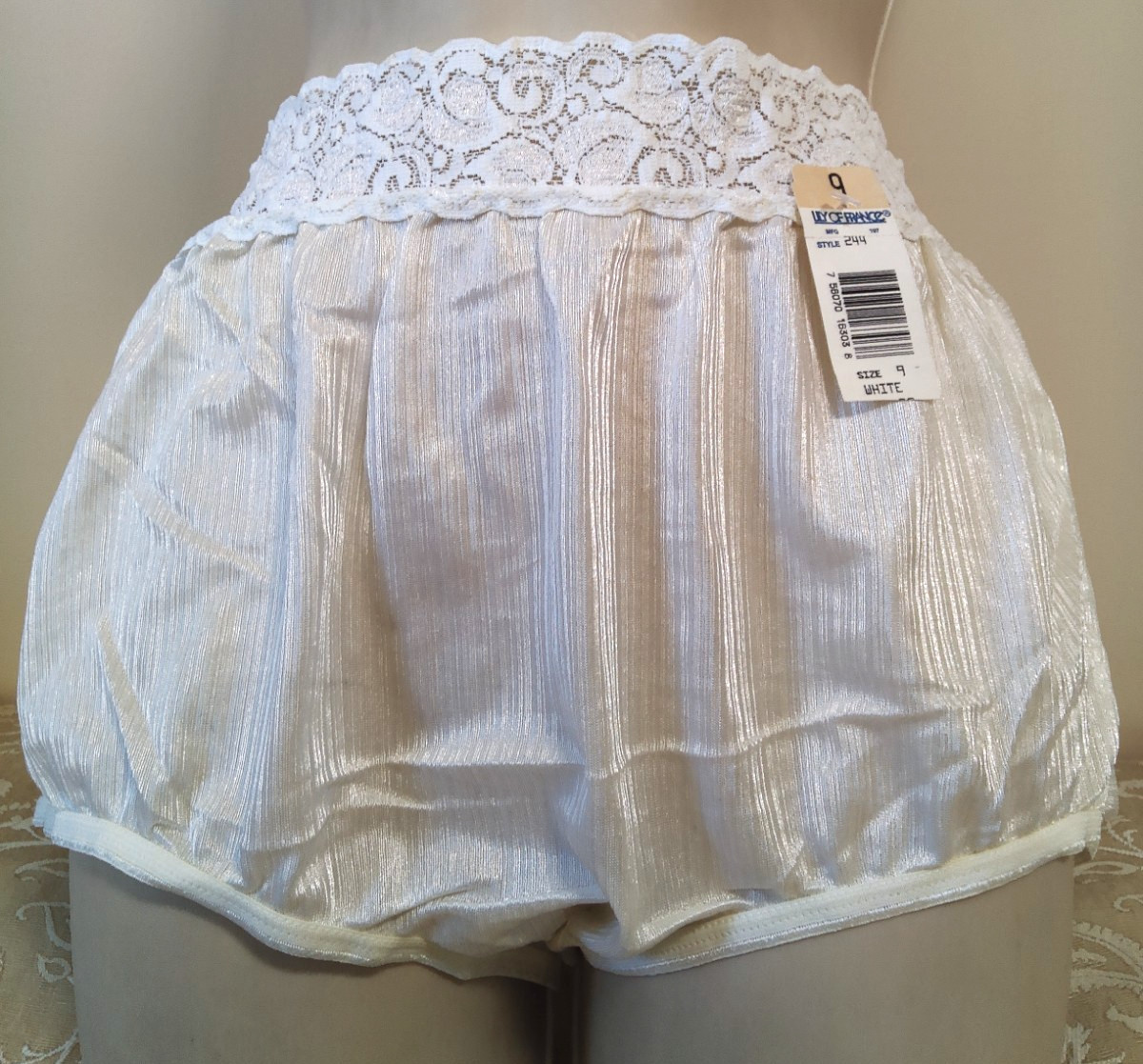Lily of France Lace and Nylon WHITE BRIEF GRANNY Panty MEN/ WOMEN Size 9