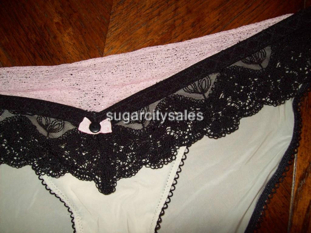 NWT PFIFF LACE TRIM BIKINI PANTIES PINK/BLK EPHP35 M