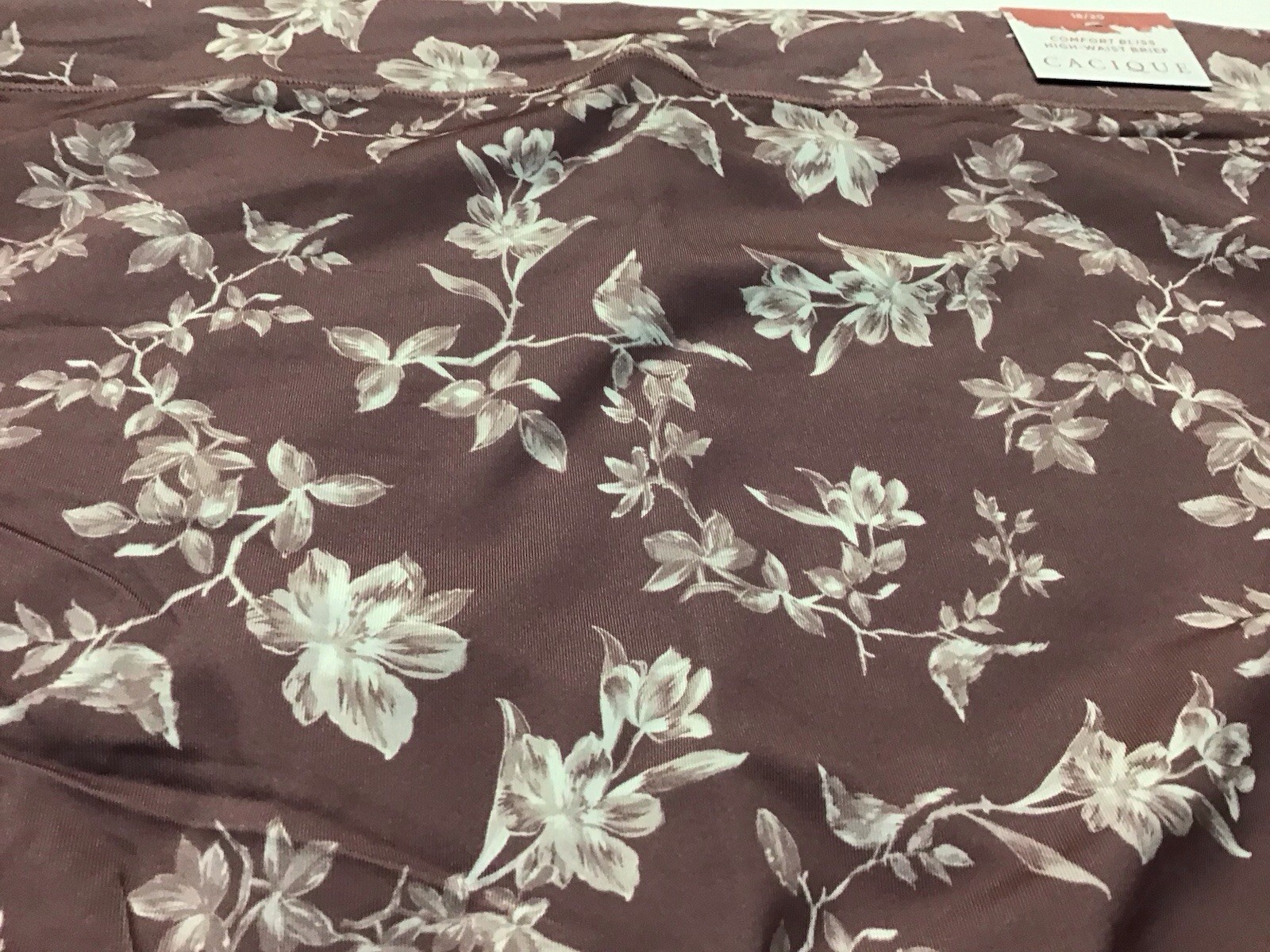 NWT CACIQUE COMFORT BLISS HIGH WAIST BRIEF 18/20 LIGHT MAUVE AND WHITE FLORAL