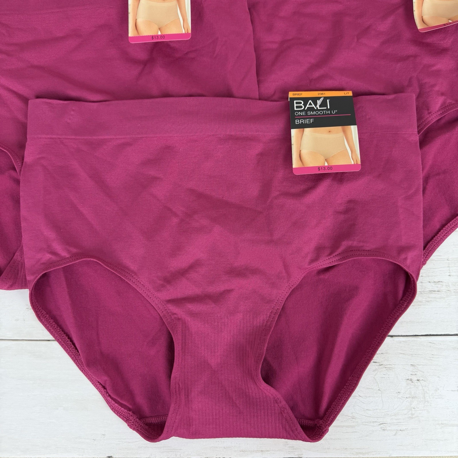 NWT 3 Pair Bali Brief Panties 2361 One Smooth U Size 7/L Maroon Deep Mauve