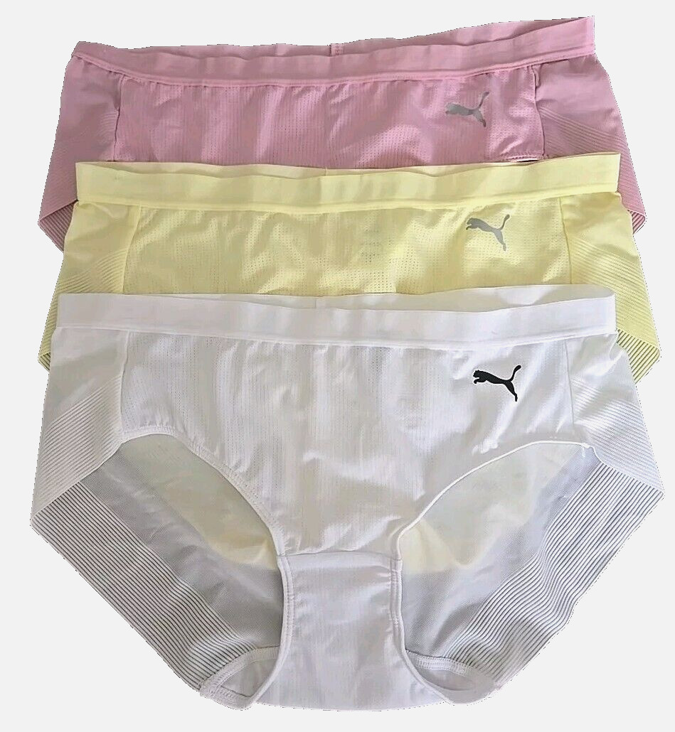 Womens S Puma Sports Hipster Panty Performance Comfort Sheer Briefs 3 lot NWOT