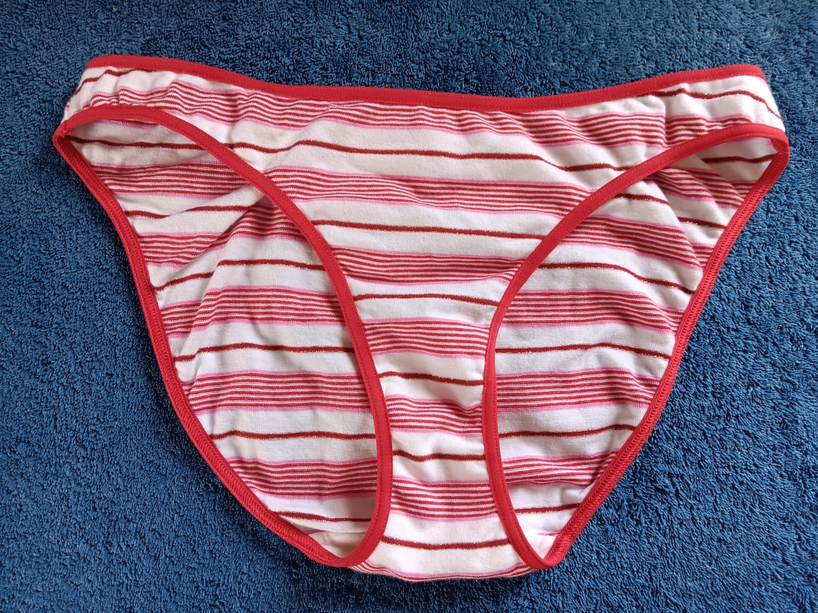Vtg 2004 Victoria’s Secret PINK TAG STRIPES Bikini Panty XS NWT RED GOLD White