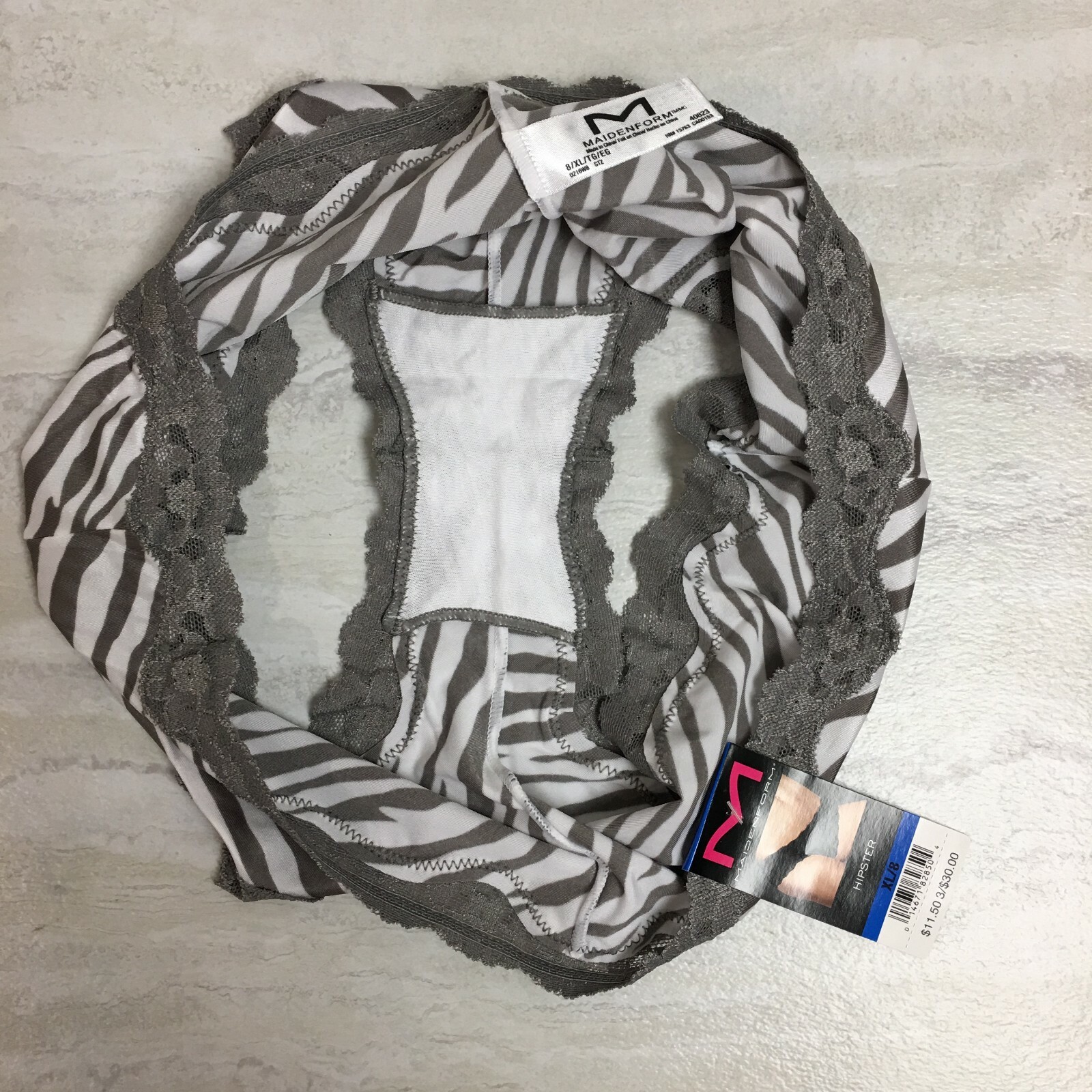 4-Pack Maidenform Cheeky Scalloped Lace Hipster, Gray/White Zebra Stripe, XL/8