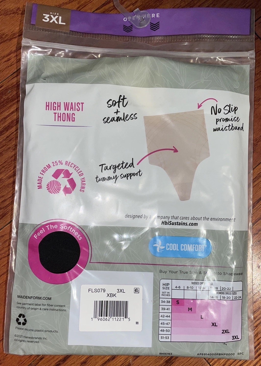 Womens Thong Panty Maidenform Flexees Black Firm High Waist Size 3XL