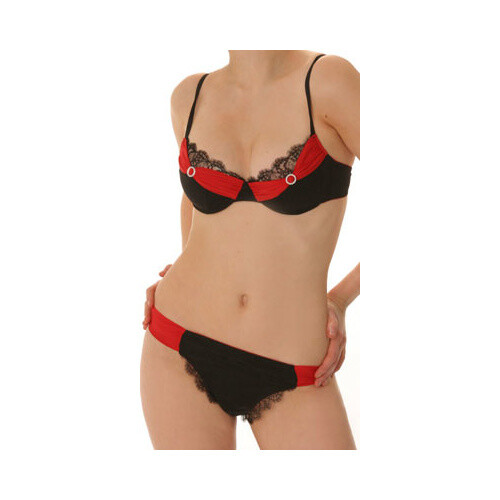 John Galliano BIJOUX Black/Red Silk/Lace High Leg Chiffon Banded Thong