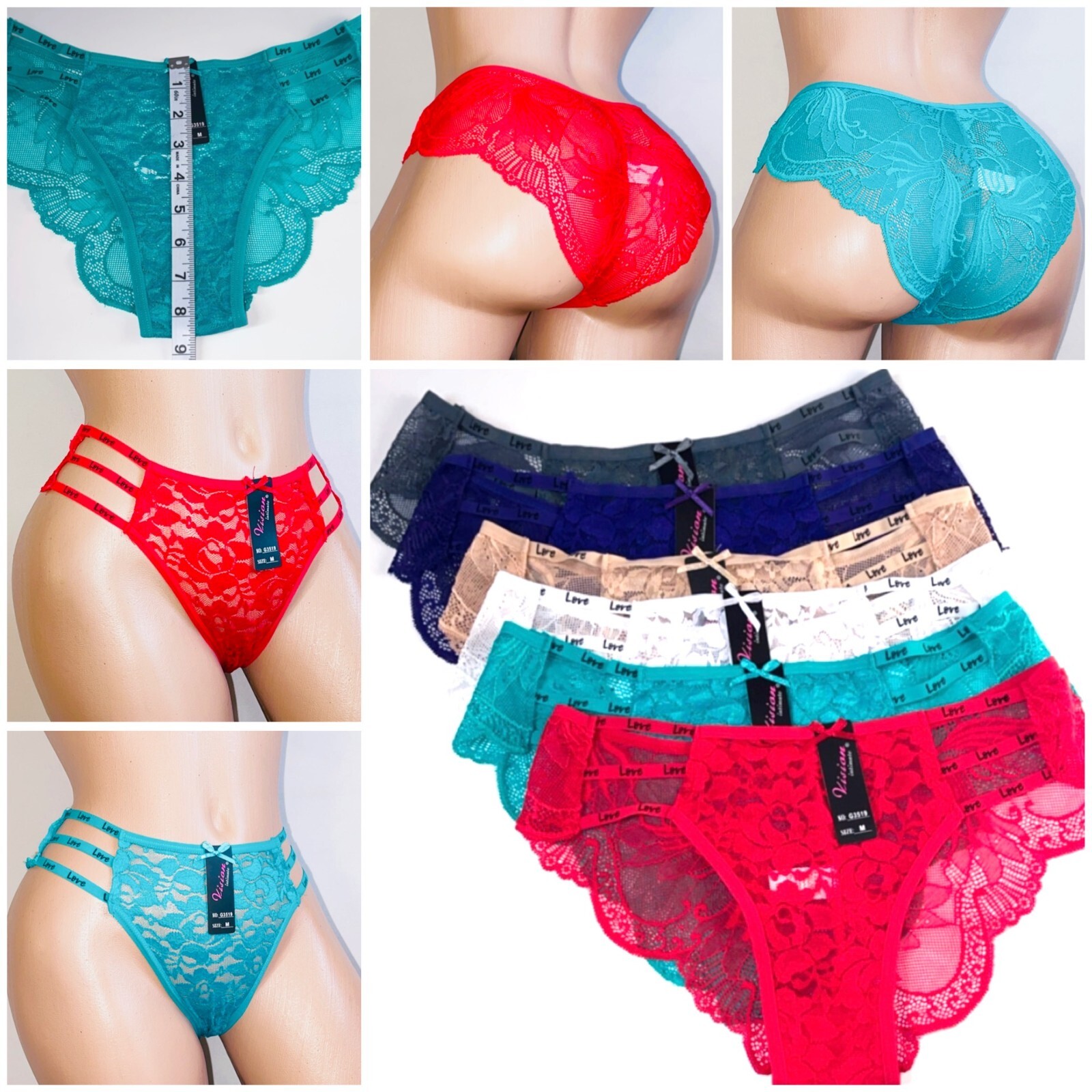 3/6 Pack Women Sexy Lace Underwear Panties Brief Bikini Knickers Thong Love 3519