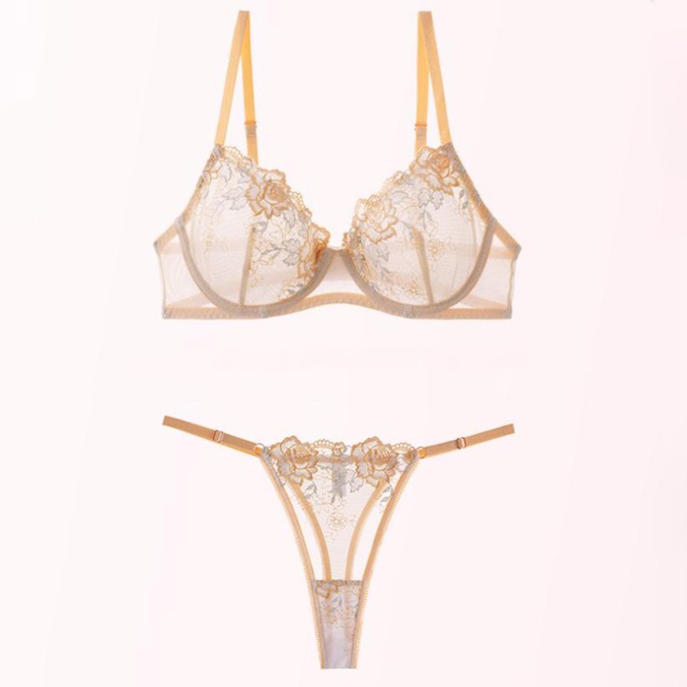Thin Lace Sheer Bra Set for Ladies For French Style Polyester Regular Clothing