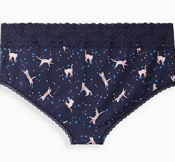 Torrid Size 2 Wide Lace Galactic Kitty Cheeky Blue Cotton Panty NWT