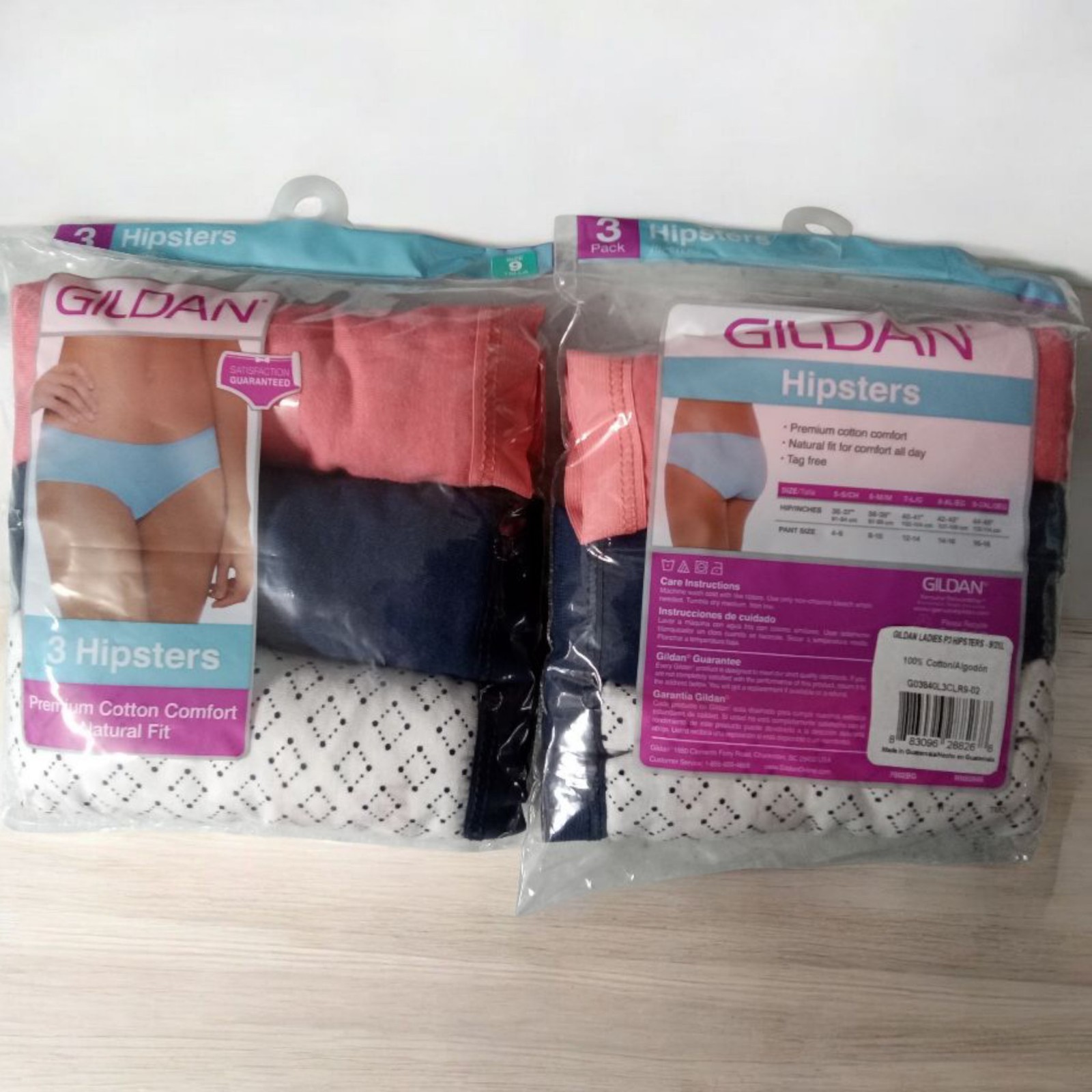 Gildan Women’s Hipster 6PK Panties Premium Cotton Comfort Natural Fit Size 9