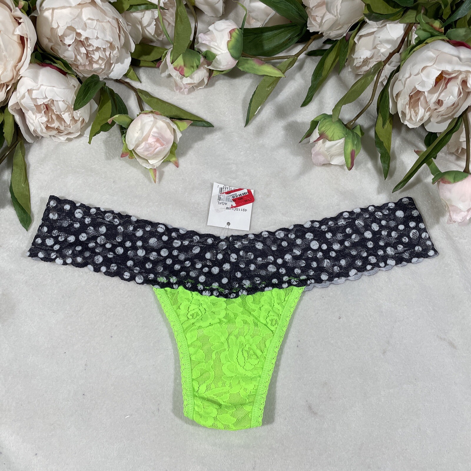 NWT Hanky Panky (4911) Lace Dots Trim Low Rise Thong in Neon Green [SZ O/S ] T29
