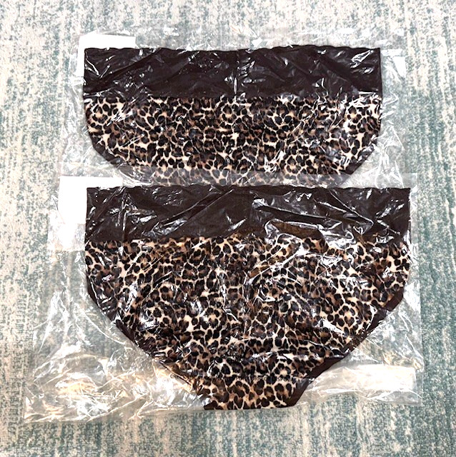 NWT Natori Set 2 Bliss Perfection V-Kini, FR Leopard, Brown, 756092