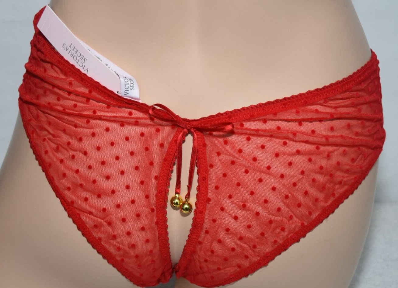 NWT Victoria’s Secret Red Mesh Crotchless High Leg Cheeky Bikini Panty L Large