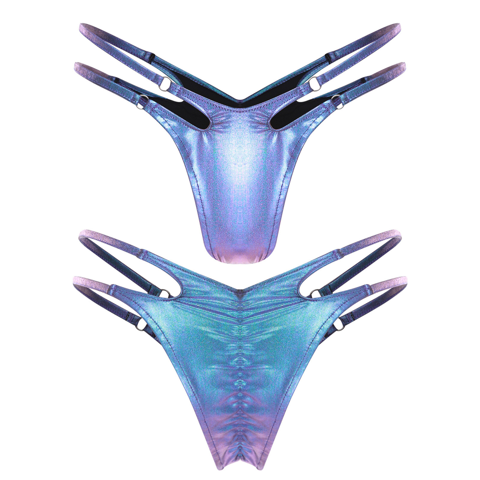 Women Wetlook Bikini Brief Shiny Swim Bottoms Double Low Rise Waistband Swimsuit