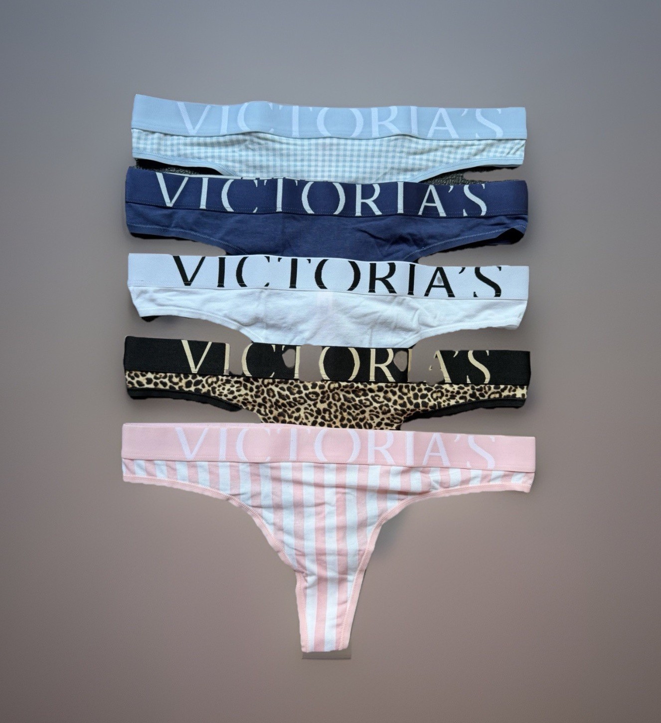 5-Pack Victoria’s Secret sz M Logo Cotton Thong String Panty Bundle Lot Set