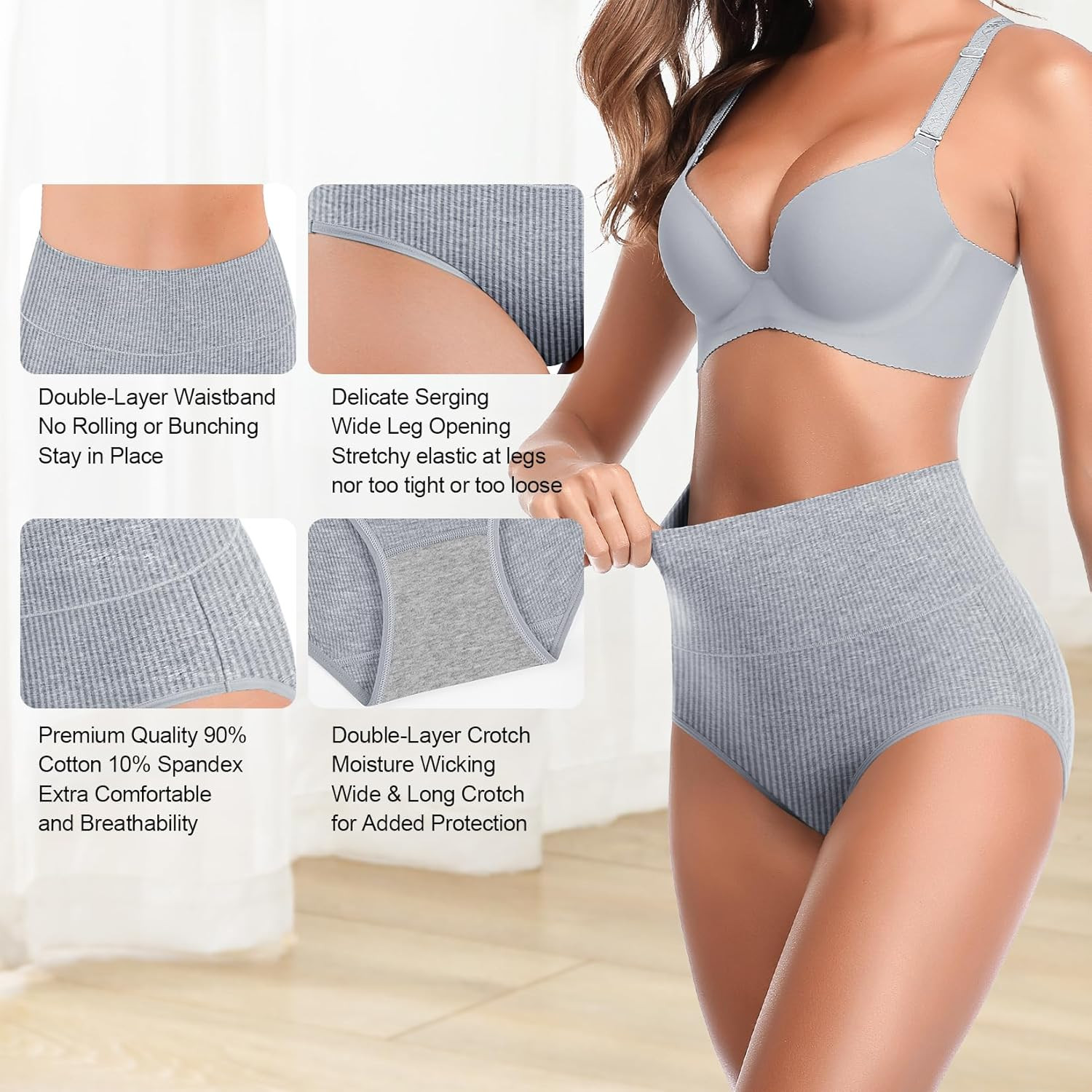 Women’S High Waist Cotton Underwear Super Stretchy Briefs Full Coverage Panties