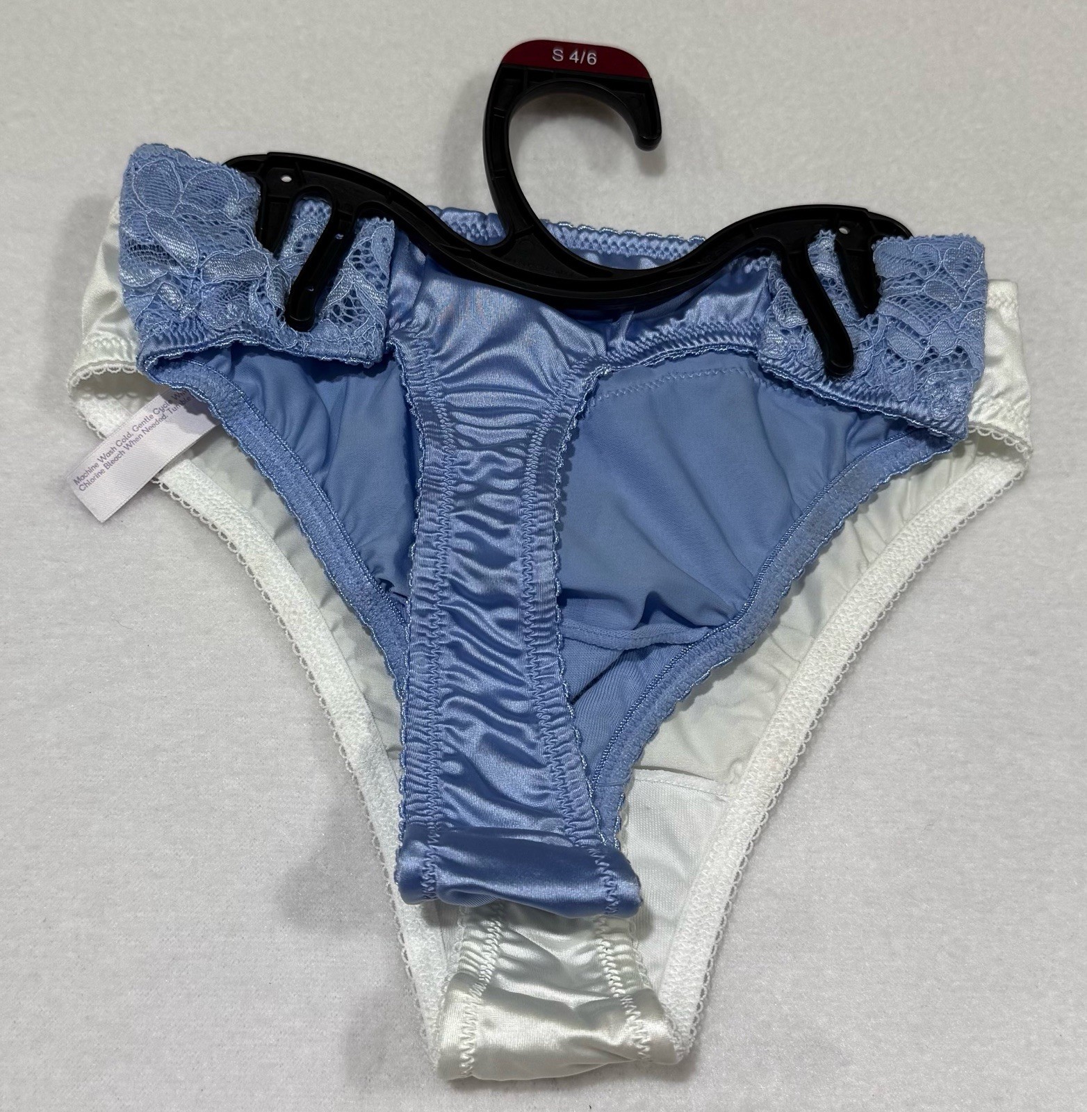 Joyspun Women’s White & Blue Satiny Soft Thong “I Do” Bridal Set Underwear 2pc