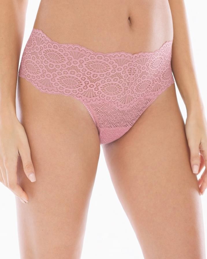 Soma Embraceable Allover Lace Geo Retro Thong L XL XXL Pink Poetry