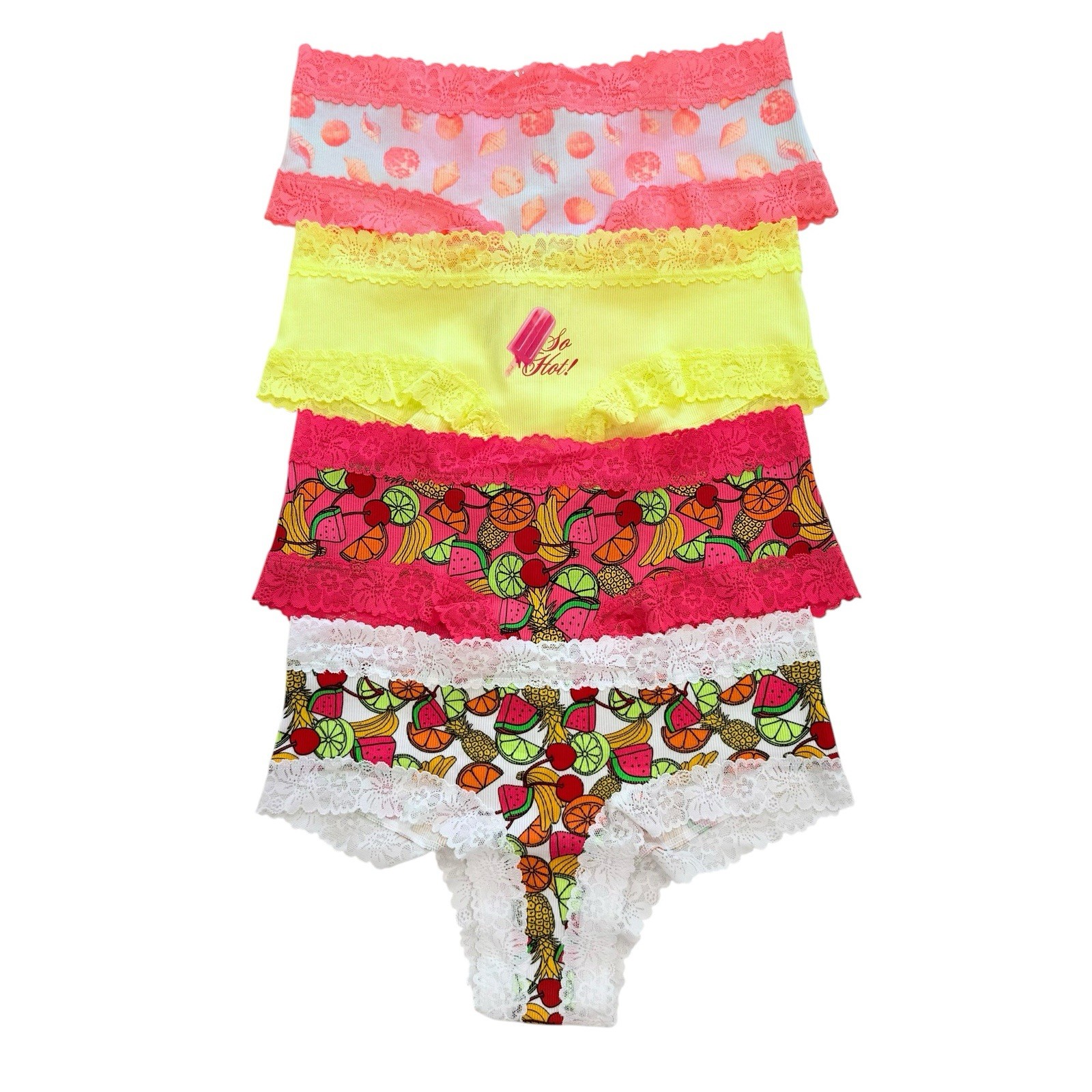 Victoria’s Secret PINK Cheeky Lace Panties Women’s Medium M LOT OF 4 Peach Fruit
