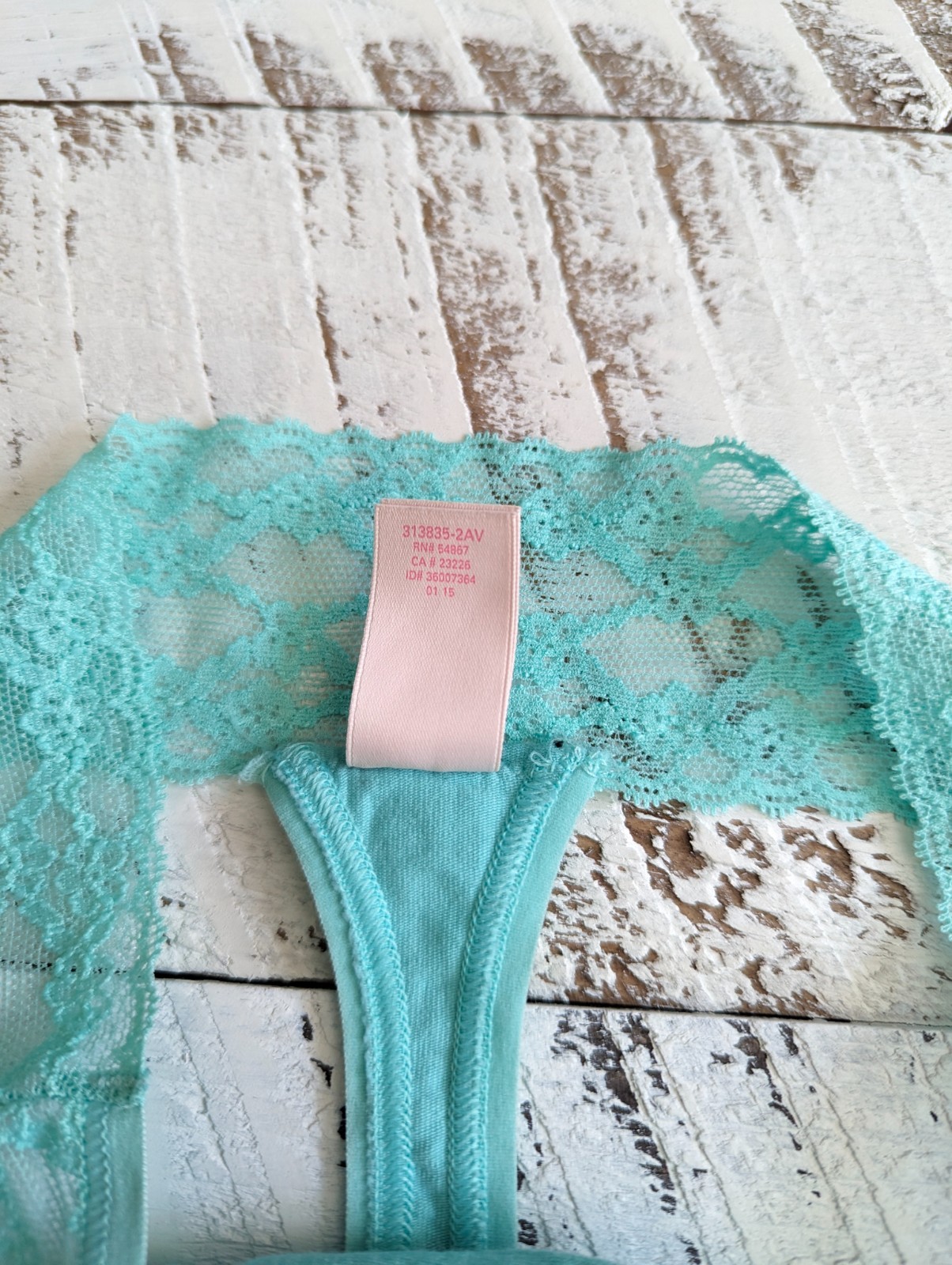 Victoria’s Secret Size XS Vintage Seychelles Aqua Cotton Lace Trim Thong