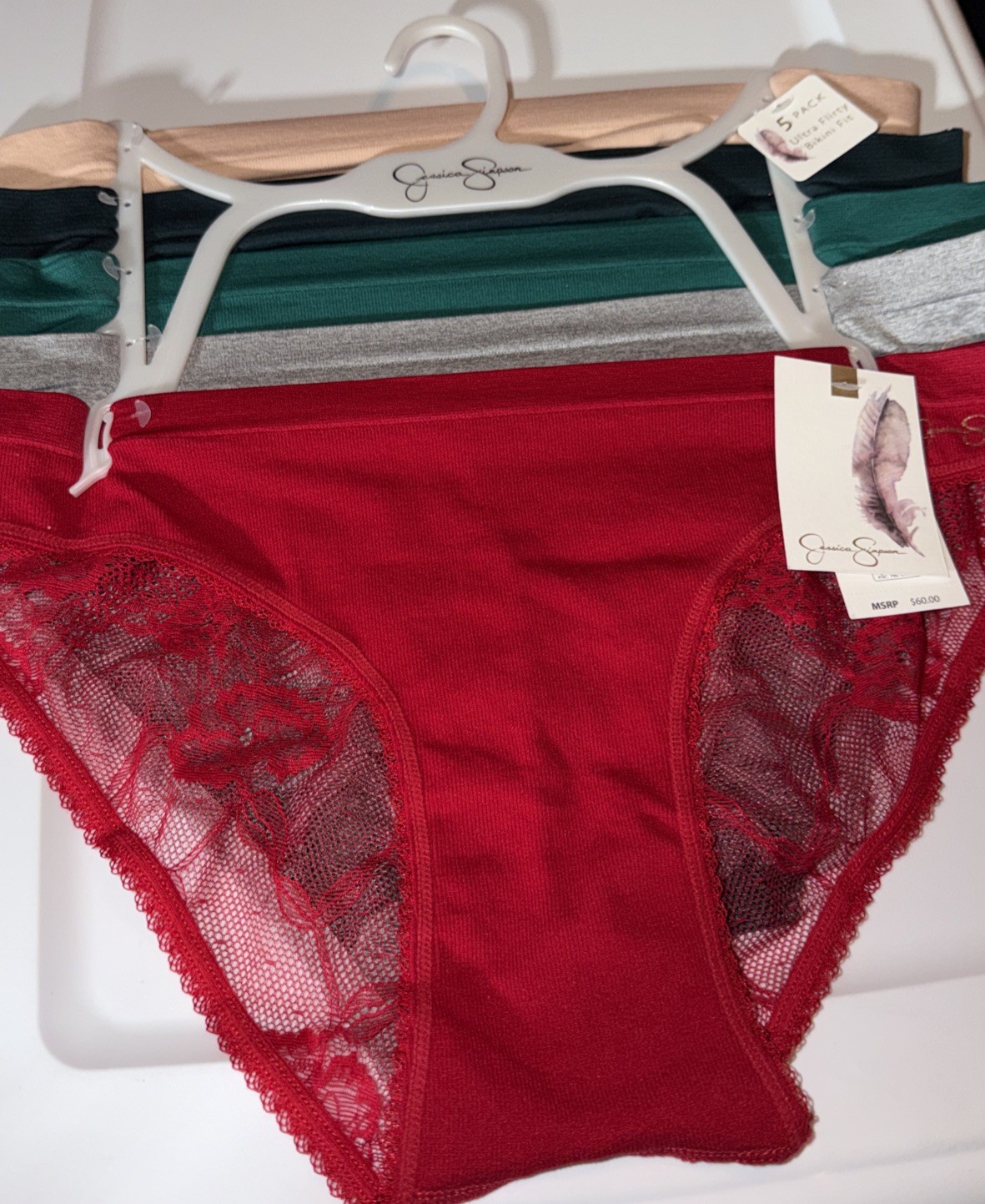 JESSICA SIMPSON 23186 Sz: XL🪶5 Pk. Ultra Flirty BIKINI FIT🪶90%Nylon10%Spandex