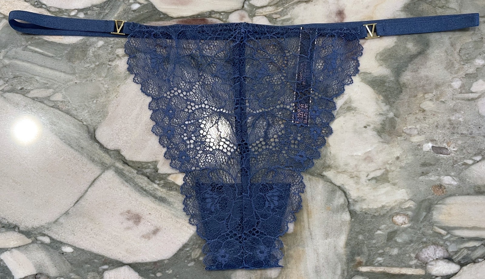 NEW Victoria Secret Very Sexy Lace V-string Panty – Midnight Sea Blue – XL