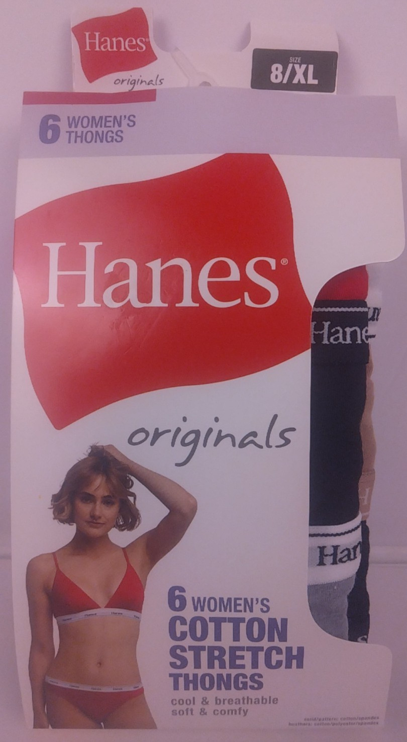 Hanes Ladies Originals 6 Pack Cotton Stretch Thongs Size 8XL – New. (66)