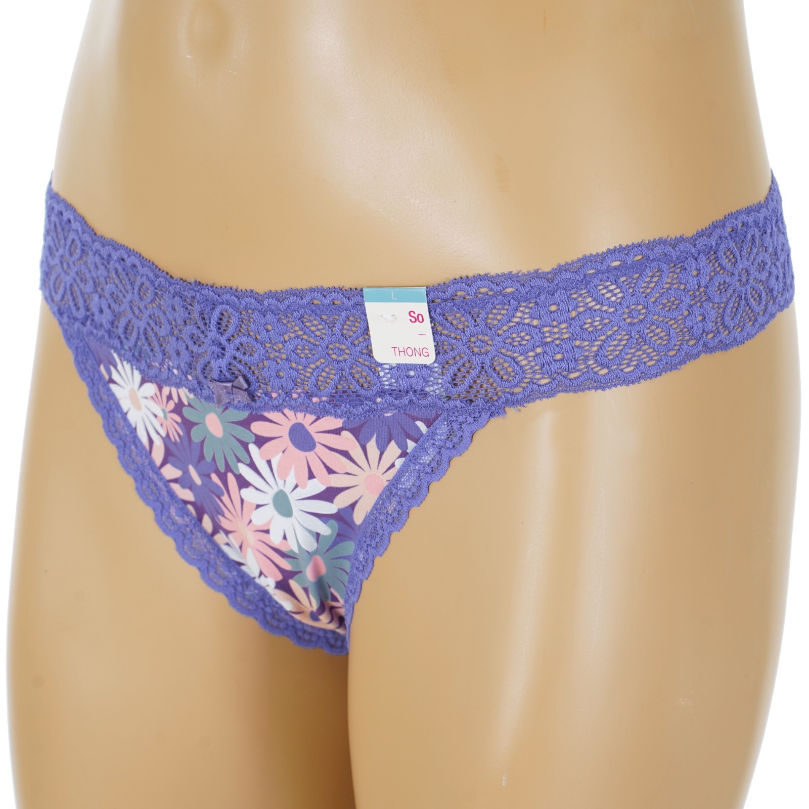 SO Junior’s Size 11-13 LARGE Purple LACE Daisy Flowers THONG PANTY #SO83-010