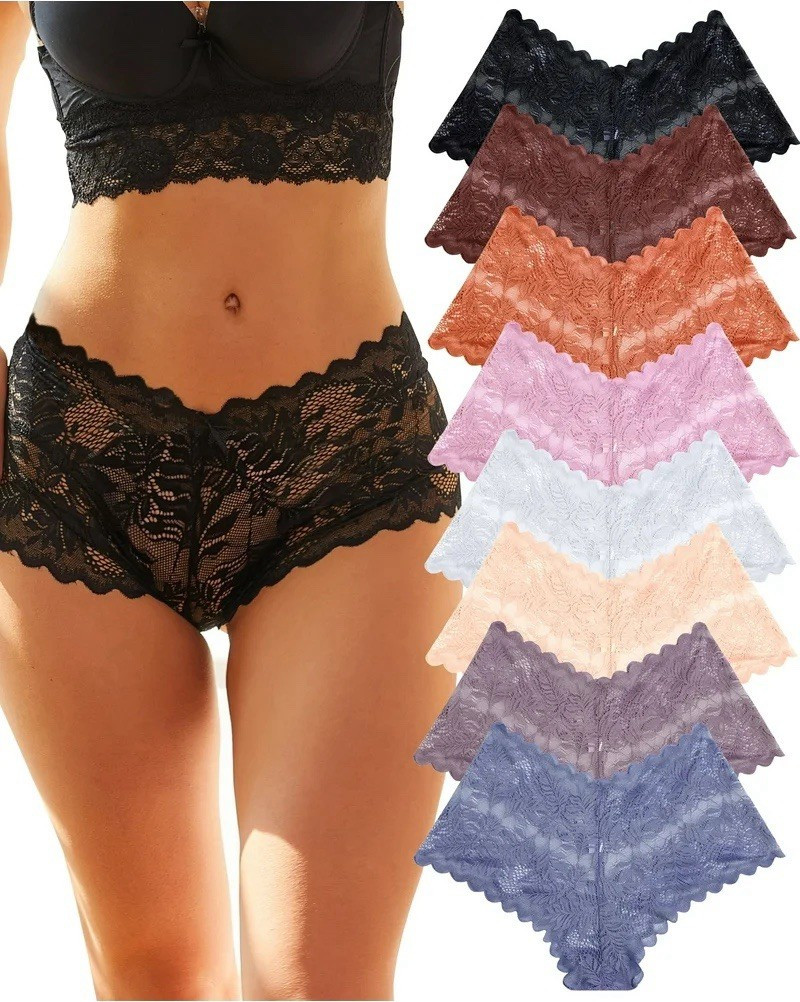 foryou Women’s Lace Boyshort Panties 100% Polyester Nylon 8-Pack Multicolor S