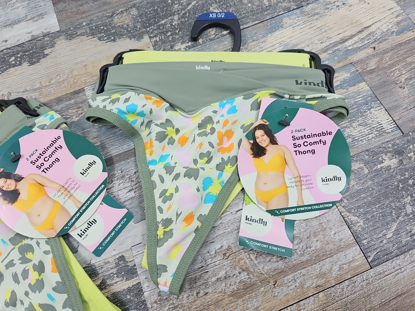 Kindly Yours Women’s SO COMFY CROSSOVER WAIST THONG PANTIES, 4-Pack X-SMALL 0-2