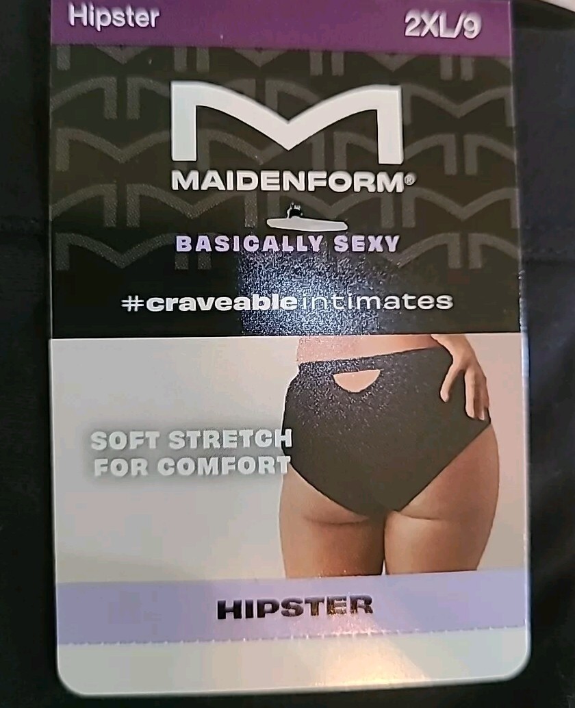 MAIDENFORM LOGO Black Soft Stretch MICROFIBER HIPSTER PANTY 2XL/9 MUW005 ~$13
