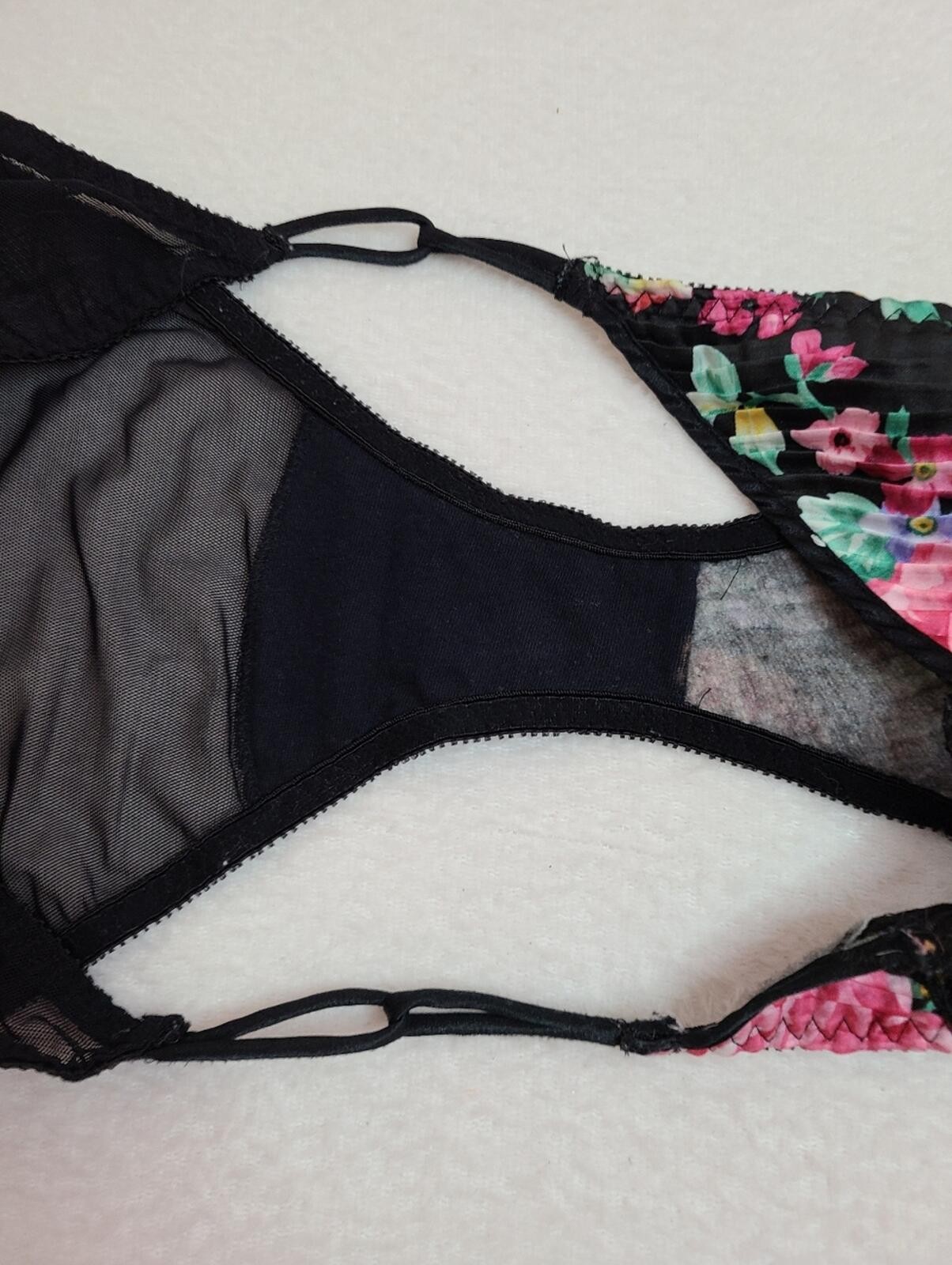 VTG Christian Dior Silky Pleated Satin & Sheer Mesh String Bikini Panty Size M