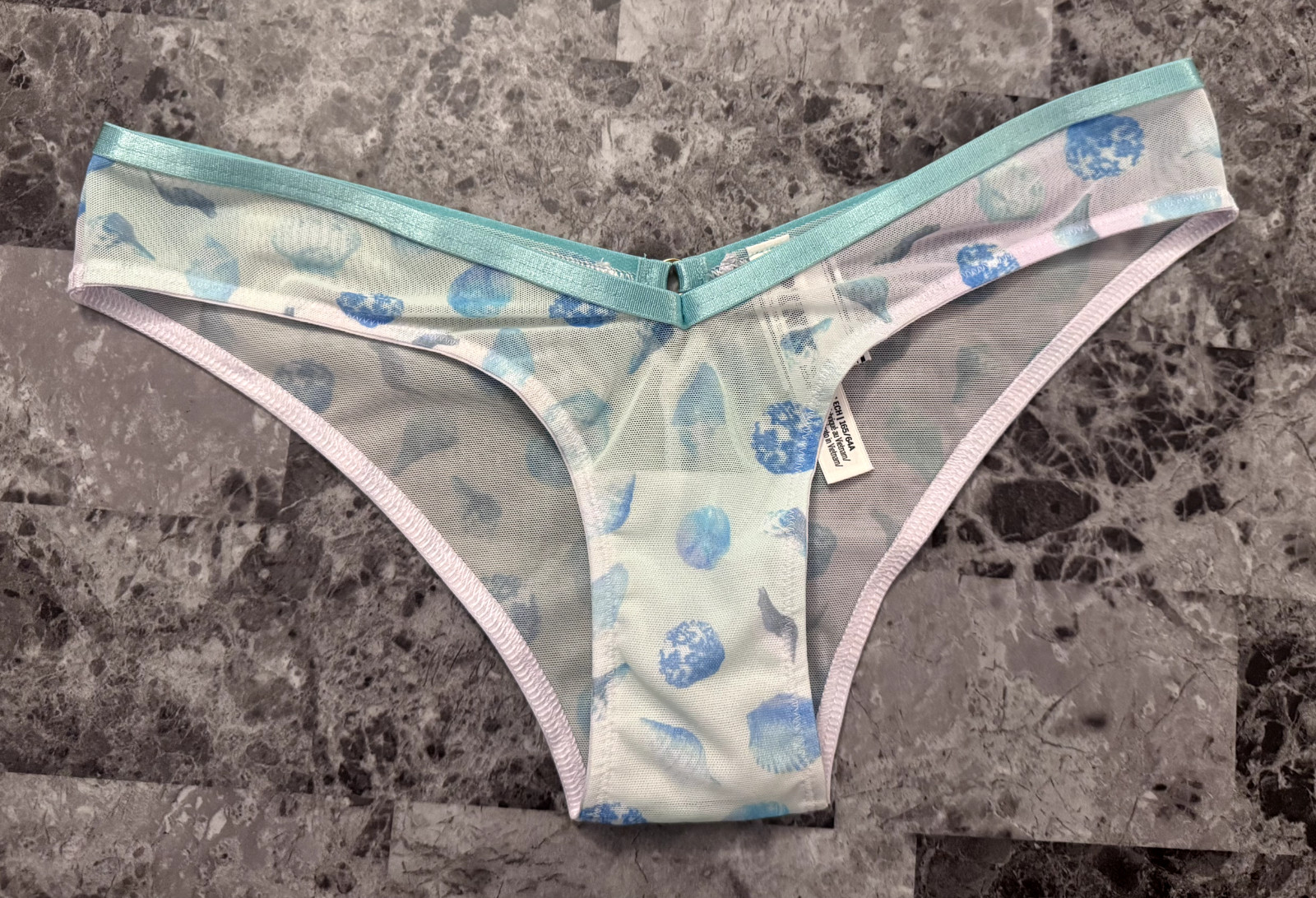 NWT VICTORIA’S SECRET PINK GREEN BLUE SEASHELL MESH V STYLE TANGA CHEEKY PANTIES